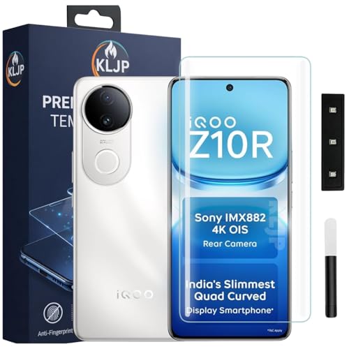 Image of Premium HD+ UV Tempered Glass Screen Protector For iQOO Z10R 5G (Pack of 1) Full Adhesive UV Curved Screen Protector Case Friendly HD Clarity with installation kit