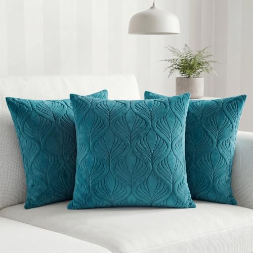 Image of Yellow Weaves Jacquard Cushion Covers | Sofa Cushion Covers | Throw Pillow Cover for Sofa, Couch, Living Room| Removable & Washable | 16x16 Inches, Set of 3 (Peacock Blue)