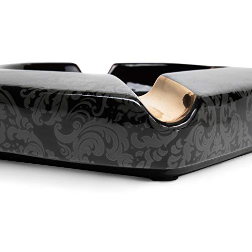 Javier Morales Large Cigar Ashtray For Outdoor Outside Patio Indoor, Black Ceramic Ash Tray Fancy & Cool 4 Holders Perfect Cenicero For Your Cigarros, Luxury Ashtrays For Men #TOP4