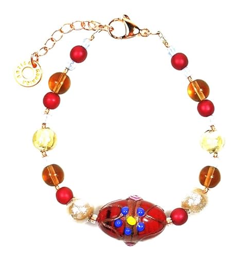 Bracelet en verre antique Murrina Venise rouge Ingrid en acier inoxydable taille L