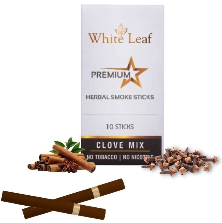 White LeafHerbal Clove Cigarette, 100% Tobacco and Nicotine Free Herbal Smoke Sticks - 1 Packet (10 Sticks)