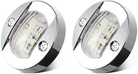 Partsam 2pcs 3" inch Round Navigation Lights Chrome Boat Marine Clear Lens Blue LED Transom Mount Stern Anchor Lamps, Courtesy/Deck/Night Fishing/ Light, 12V Surface Mount, IP67 Waterproof (Pack of 2)