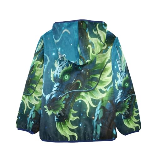 Dragon with Green Flames Toddler Fleece Jacket Girl Boys Hooded Fleece Jacket Coat Warm Outwear Zip-up 3-10T2