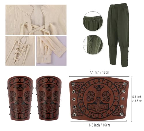 Image of 8 Pcs Medieval Costume for Boys Renaissance Viking Pirate Tunic Outfit for Kids