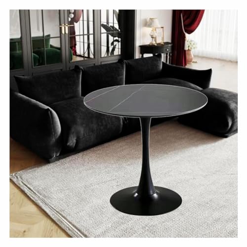 Table à manger ronde noire en granit de 70 cm avec piédestal en métal pour cuisine