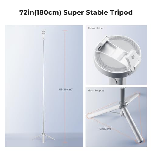 Image of K&F CONCEPT TF08 72 inch Phone Tripod, 3-in-1 Clip & Magnetic Selfie Stick with Remote, Automatic Phone Tripod Stand, Compatible with iPhone 17-12 Series Osmo Pocket 4 /3 Insta360 X5 Luna Ultra