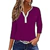 HUIFUAO T Shirts for Women V Neck 3/4 Sleeve T Shirts for Women Striped Color Block T Shirts for Women Loose Fit Summer Basic Tops (Dark Purple, S) #4