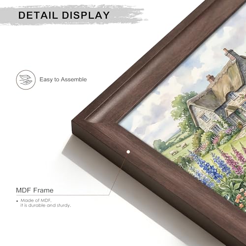 Image of 20x30 Poster Frame Walnut with Black Back Board, Curved Extra Wide Edges, Wooden Vintage Style 20x30 Picture Frame for Wall Decor.