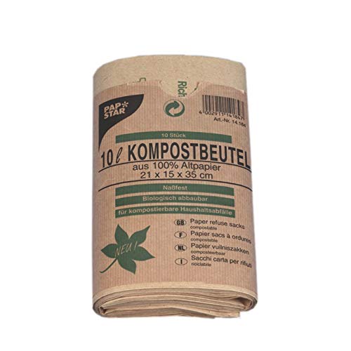 PAPSTAR 50 Kompostbeutel aus Papier 10 l 35 cm x 21 cm x 15 cm braun, Sie erhalten 4 Packungen á 50 Stück (insgesamt 200 Stück)
