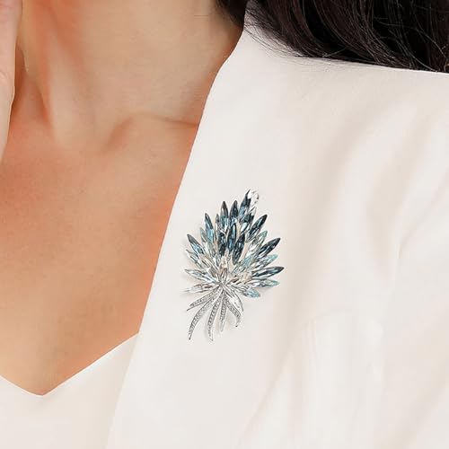 Image of Sparkling Rhinestone Flower Brooch Pin Premium Blue Purple Crystal Flower Brooch Lapel Pins Vintage White Rose Broochs Clothes Hat Bag Dress Clothing Jewelry for Women
