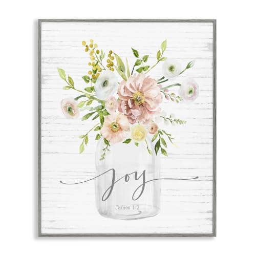 Country Bouquet Floral Joy Script, 11 x 14 Inch Framed Giclée Print