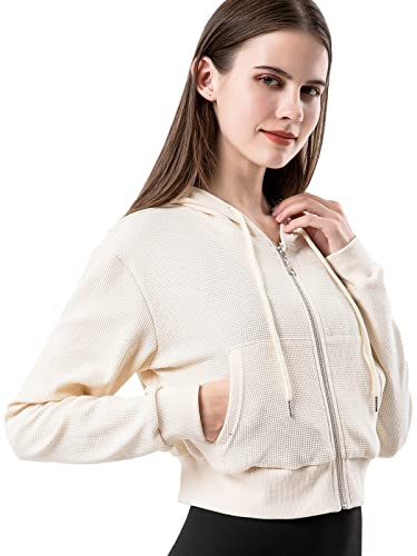 Amazon.com: Vsaiddt Women's Zip Up Cropped Hoodie Waffle