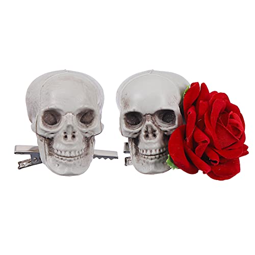Lurrose Bone Hair Clip Skull Hair Clip 2Pcs Plastic Skull Rose Hair Clips Gothic Punk Rock Zombie Barrettes Halloween Party Hairwear For Women Girls Halloween Hair Accessories Skull Hair Clip #TOP22