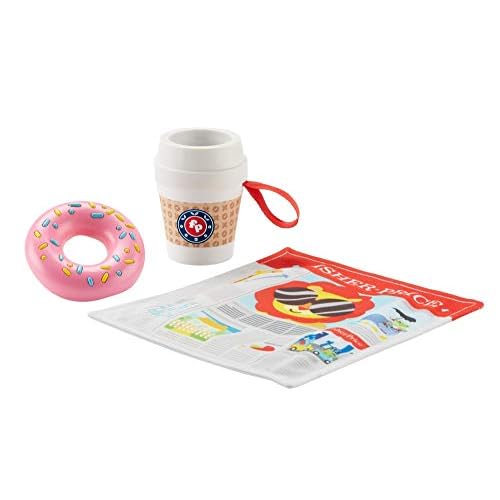 Fisher-Price FGH85 - Coffee to Go Kaffeebecher mit Donut Rassel und Zeitung, Baby Geschenkset mit 3 Babyspielzeugen, Spielzeug ab 3 Monaten