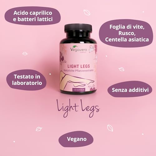 Circolazione Gambe Vegavero® | 120 capsule | 100% NATURALE con Centella Asiatica, Mirtillo Nero, Equiseto, Vite Rossa e Rusco | Integratore per Pesantezza Gambe, Microcircolo e Capillari | Vegan - 5