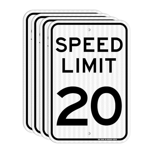 T&R (4 Pack) Speed Limit 20 MPH Sign, Slow Down, Traffic Sign, 18" x 12" Engineer Grade Reflective Sheeting, Rust Free Aluminum, Weather Resistant, Waterproof, Fade Resistant, 2 Pre-drilled Holes by T&R - Used condition - US$44.59