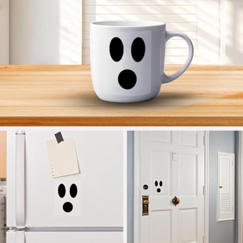 Ghost Face Stickers, Halloween Ghost Bucket DIY Adhesive Decorative Ghost Eyes Mouth Wall Stickers for Window Mug Laptop Decoration (20Pcs, 19 x 25cm) - Image 5