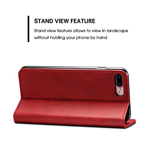 Iphone 6 Plus/6s Plus Leather Wallet Phone Case Iphone Case with Card Holder Kickstand Protective Flip Cover Red Cover