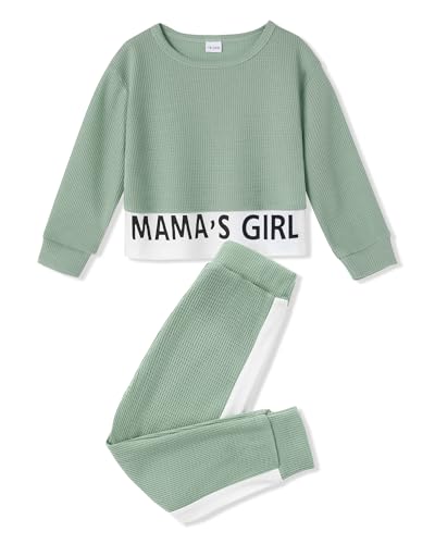 ZOEREA 2 Piezas Chandal Niña Conjunto, Conjuntos y conjuntos de ropa para niñas, Infantil Algodon Mangas Largas Sudadera y Pantalones de Chandal,Verde,4-5 Años