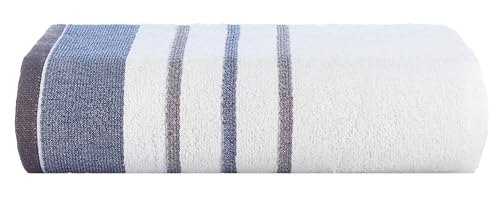 Image of Casa Copenhagen - Egyptian Cotton White Bay 1 Pcs Large Bath Towel (75 X 150cm) Colour : Blue /Dark Grey