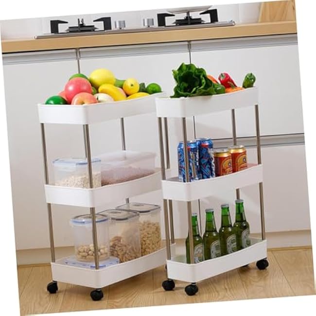 Multi-Purpose Rolling Storage Rack Kitchen Organizer Shelf with Wheels Frame Removable Cart for Bathroom Bedroom Balcony and Office Storage-CPppxTxR