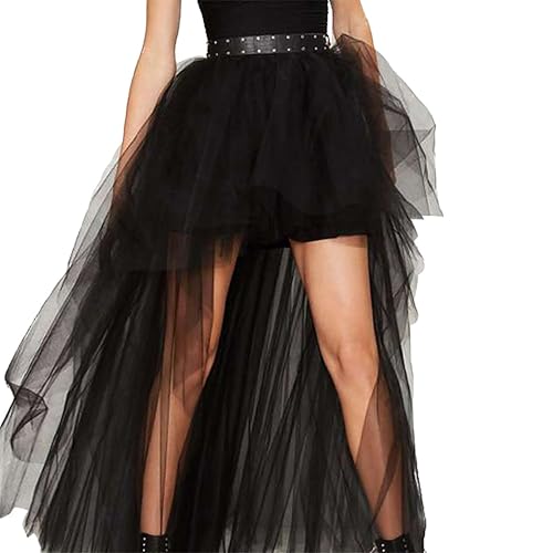 Women's Gothic High Low Tulle Skirt - 5 Layer Black Dovetail Mesh Skirt with Satin Lining for Party, Prom, Evening3