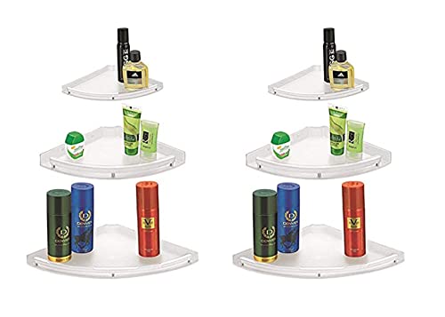 Image of Acrylic Unbreakable 3-Layer Transparent Corner Shelf for Bathroom | Wall Mount Racks for Soap, Shampoo & Toiletries | Sizes 5 inchx5 inch, 7 inchx7 inch, 9 inchx9 inch | Durable & Space-Saving (2 Set of 3pc)