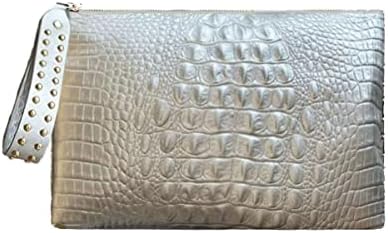 IAMUHI Faux Leather Crocodile Envelope Clutch Bag for Women,Rivets Wristlet Zipper Embossing Evening Handbag Wallet Purse,Silver