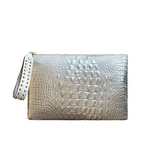 Iamuhi Faux Leather Crocodile Envelope Clutch Bag For Women,Rivets Wristlet Zipper Embossing Evening Handbag Wallet Purse,Silver #TOP6