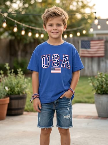 Image of AMWIPE Boys Girls USA Shirt Kids 250 Anniversary USA Shirts American Flag Tshirt 4th of July Outfits Cute Patriotic Top 6-14y
