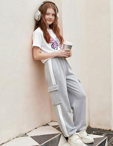 Image of Girls 2 Piece Outfit, Graphic Short Sleeve T-Shirt and Cargo Jogger Sweatpants Set, Ages 4-13