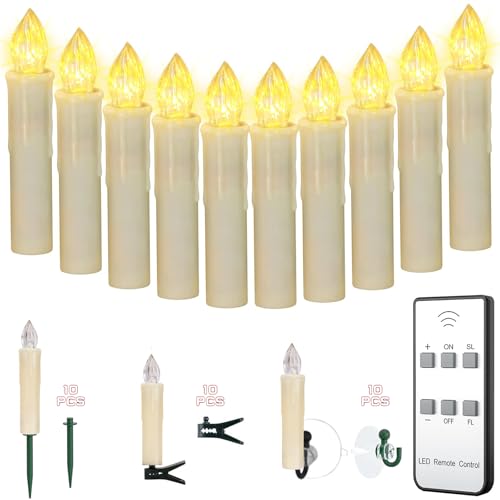 Image of 10PCS LED Flameless Taper Christmas Window Candles, Flickering with Remote, Battery Operated Xmas Tree Candles, Perfect for Home Decoration Hanging Candlesticks for Party Halloween Church Medium