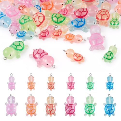 KISSITTY 48Pcs Luminous Tortoise Resin Pendants Glow in The Dark Resin Sea Turtle Charms Ocean Animal Dangle Charms for DIY Necklace Bracelet Earring Jewelry Making