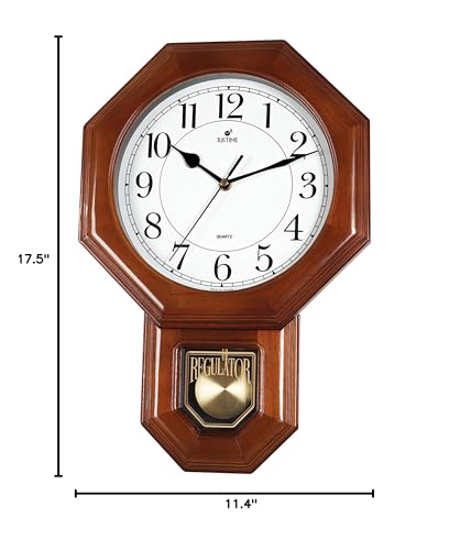 JUSTIME Traditional Schoolhouse Solid Wood Pendulum Wall Clock Chimes Hourly with Westminster Melody Chime Made in Taiwan (Dark Wood w/Westminster Chime) - Image 6
