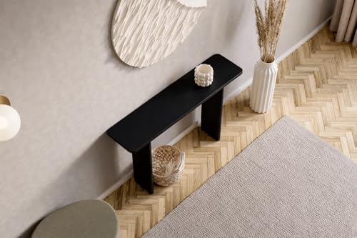 Image of Furniture Modern Solid Wood Console Table with Rounded Edges, Natural Finish, Minimalist Scandinavian Style Entryway Furniture (Style 3, Black, 140x30x80 cm)