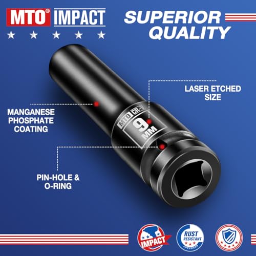 Image of MTO 1 /2 inch Drive 9mm Deep Impact Socket, 6-Point Metric Socket for Automotive Maintaince, CR-V Steel Meets ANSI Standards