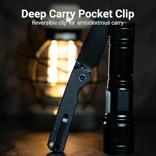 Image of CJRB Latitude EDC Knife, 3.47'' AR-RPM9 Steel Blade G10 Handle, Top Liner Lock Pocket Knife with Clip for Men Women, Sharp Camping Survival Hiking Knives, Black PVD Coating Blade(J1975)