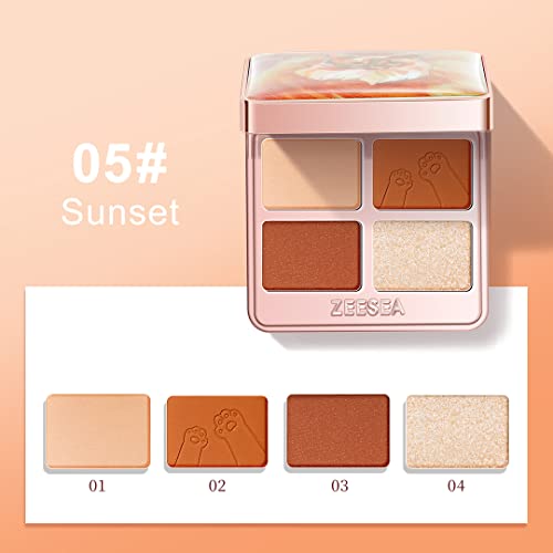 Zeesea Tipsy Kitty Eyeshadow Palette Quad, Waterproof Eye Shadow For Catgirls, Matte Eyeshadow, Shimmer Eye Shadow Palette Makeup (Sunset Plate) #TOP1
