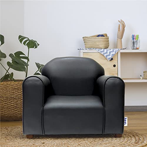 Keet Faux Leather Ottoman Children Chair, Black #TOP1