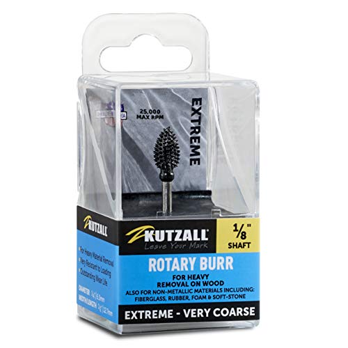 Kutzall Extreme Flame Rotary Burr, 1⁄8" Shaft, Very Coarse- Woodworking Attachment for Dremel, Foredom, DeWalt, Milwaukee. Abrasive Tungsten Carbide, 1⁄4" (6.3mm) Dia. X 1⁄2" (12.7mm) Length FLX-14-EC