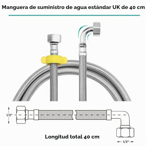 Codo 1/2 (90°) x 1/2 BSP con latiguillos de fontanería flexibles de 40 cm 3