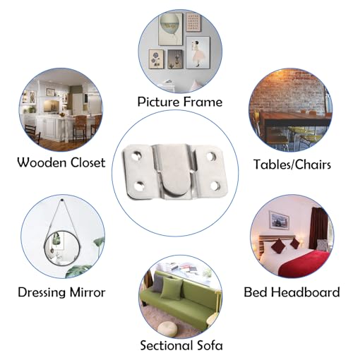 Image of 4 Pairs Flush Mount Bracket, Stainless Steel Interlocking Hanging Buckle Silver Heavy Duty Photo Frame Hook Interlocking Furniture Connector for Art Gallery Wall Mount Hardware