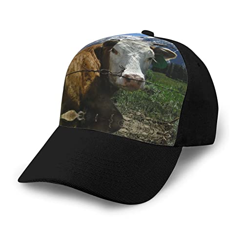 OCELIO Hacker Attack Spliced Curved Brim Baseball Cap Herren und Damen Sport Baseball Cap, Bauernhof Tier Kuh, Einheitsgröße