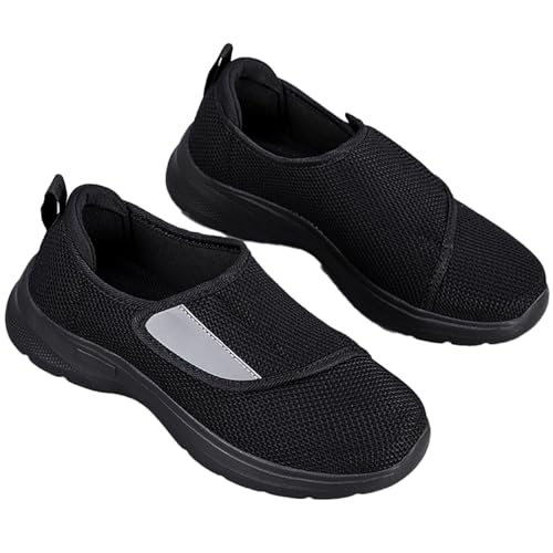 FloAPa Skor breda fötter män ortopediska diabetiker skor nättyg andas lätta vandringssneaker för diabetiker, svart, 38 EU