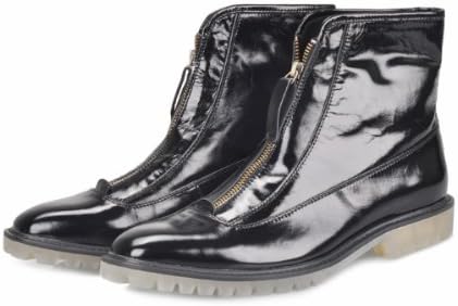 セレブシューズ メンズ 本革 牛皮 レザーモードファスナージップアップブーツ デポー パテント ブラック ハンドメイド 黒 靴くつ マット