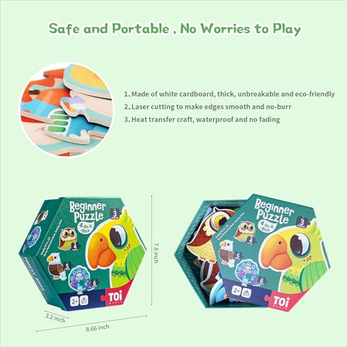 Image of TOI Large Piece Toddler Puzzles for 2-4, Beginner Puzzles - Forest Birds | 4 Packs Kid Animal Shape Preschool Learning Jigsaw Puzzle, Educational Desktop Floor Game, School Activity for Boy Girl Gift