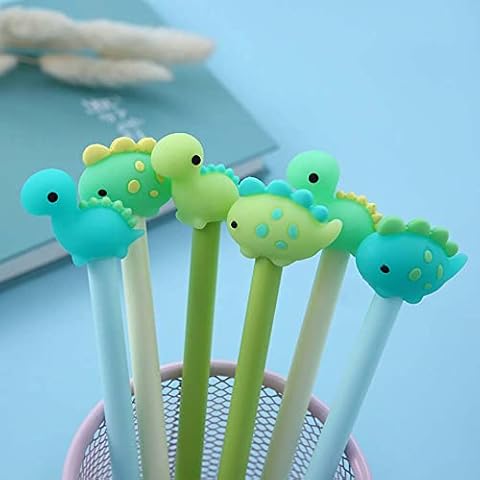 SIYZHOP 6 Pieces Cute Cartoon Gel Ink Pens,Cartoon Writing Pens 0.5 mm black ink,Writing Smooth, Cool Pens,with 4 blue refills,for School Office Home Student Kids Present (Cute dinosaur) Cover