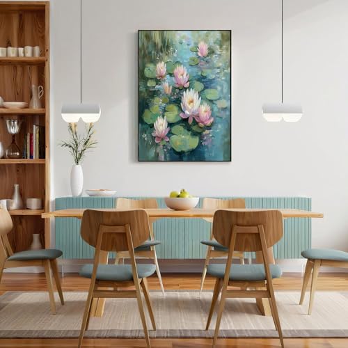 Tableau impressionniste nénuphars grand format pour évader l'esprit dans le salon