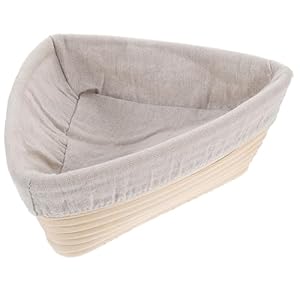DOITOOL Triangular Bread Proofing Basket with Khaki Fermentation Cover Handwoven Rattan Dough Rising Basket for Artisan Home Bakery and Professional Bakers
