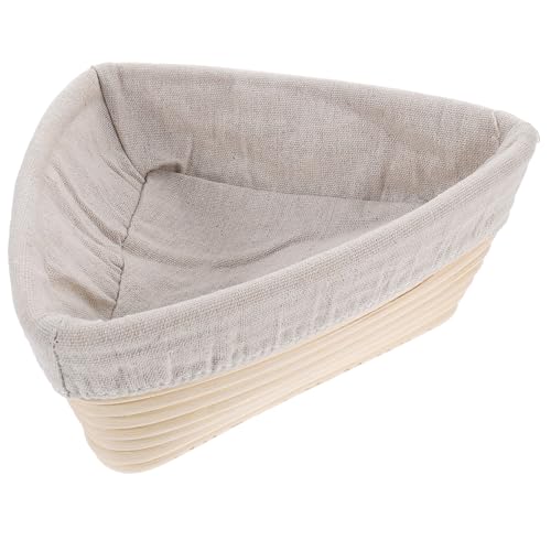 DOITOOL Triangular Bread Proofing Basket with Khaki Fermentation Cover Handwoven Rattan Dough Rising Basket for Artisan Home Bakery and Professional Bakers